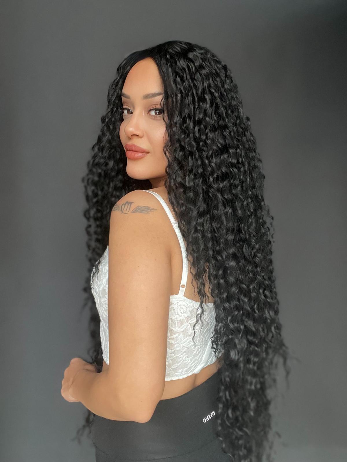 Afro Tül peruk Ön Full Tül -Sabit ayrımlı ektra uzun peruk