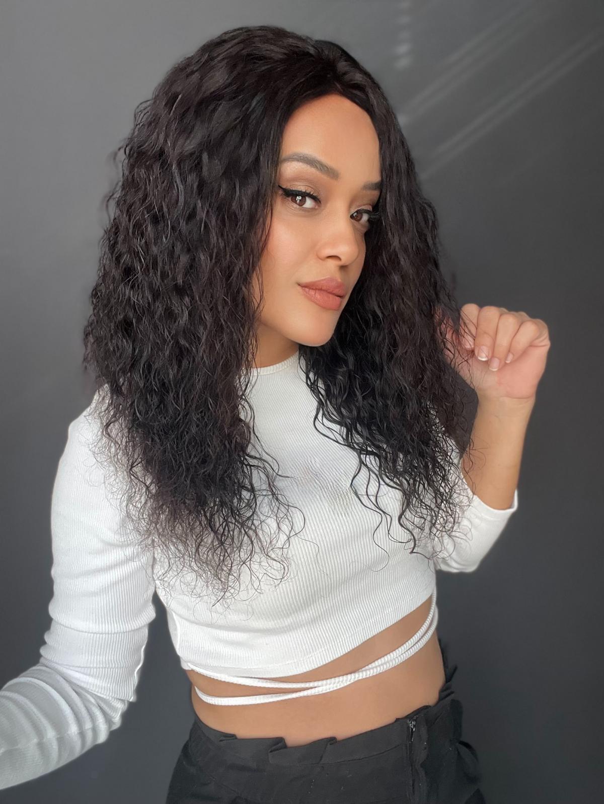 Yıka Çık Orjinal Kendi dalgalı Tül peruk