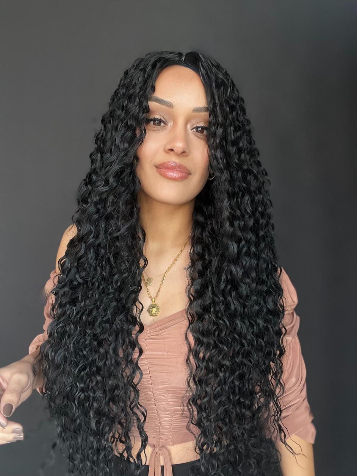 Afro Tül peruk Ön Full Tül -Sabit ayrımlı ektra uzun peruk