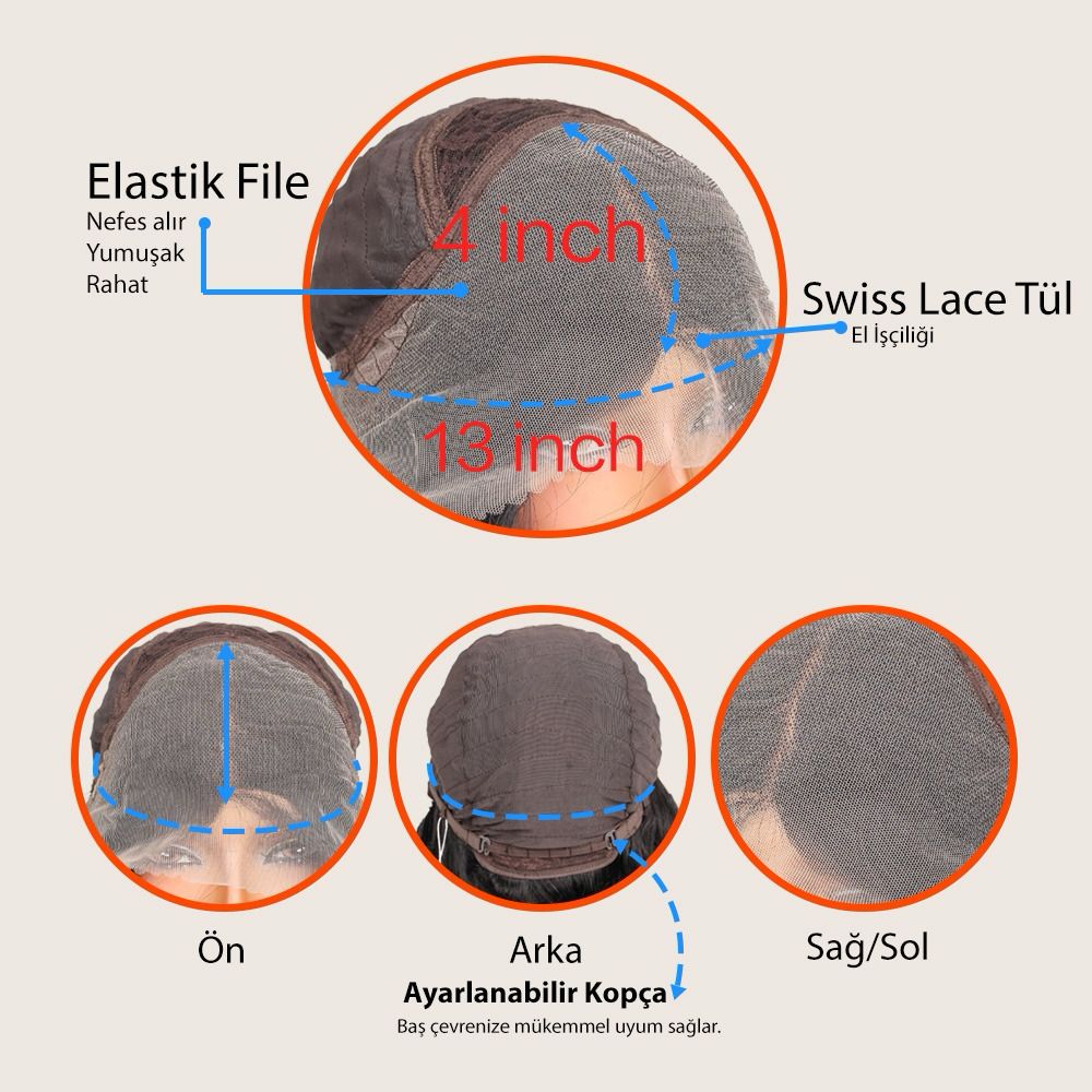 Siyah Bebek Saçlı Dalgalı Fiber Sentetik Tül Peruk (Tam tül peruk heryöne ayrımlı)