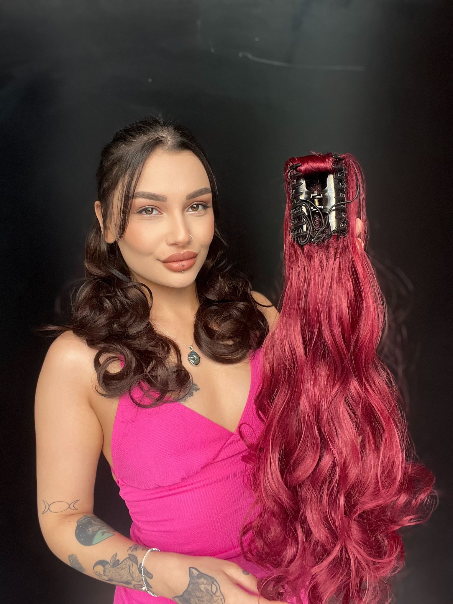 Mandallı Postik Toka At kuyruğu 55 cm Dalgalı fönlenebilir Cazibeli Kızıl