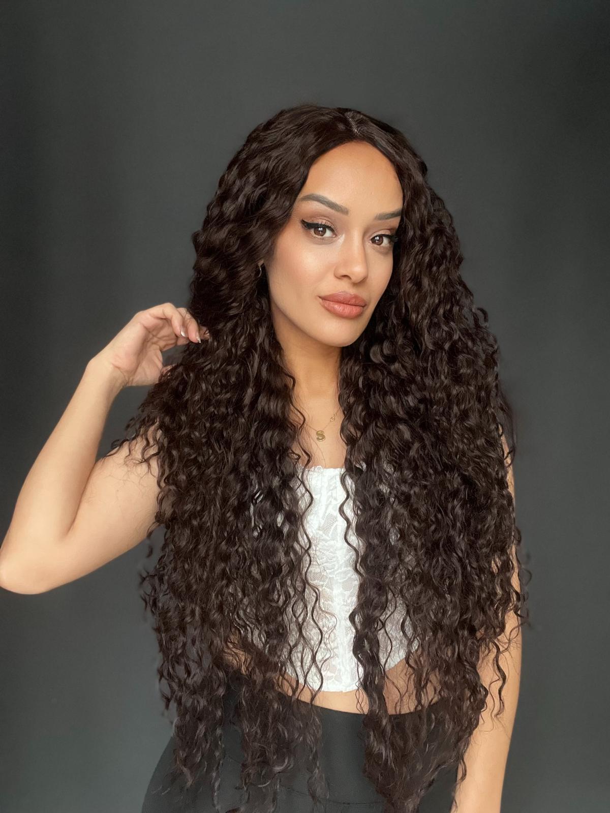 Afro Tül peruk Ön Full Tül -Sabit ayrımlı ektra uzun peruk