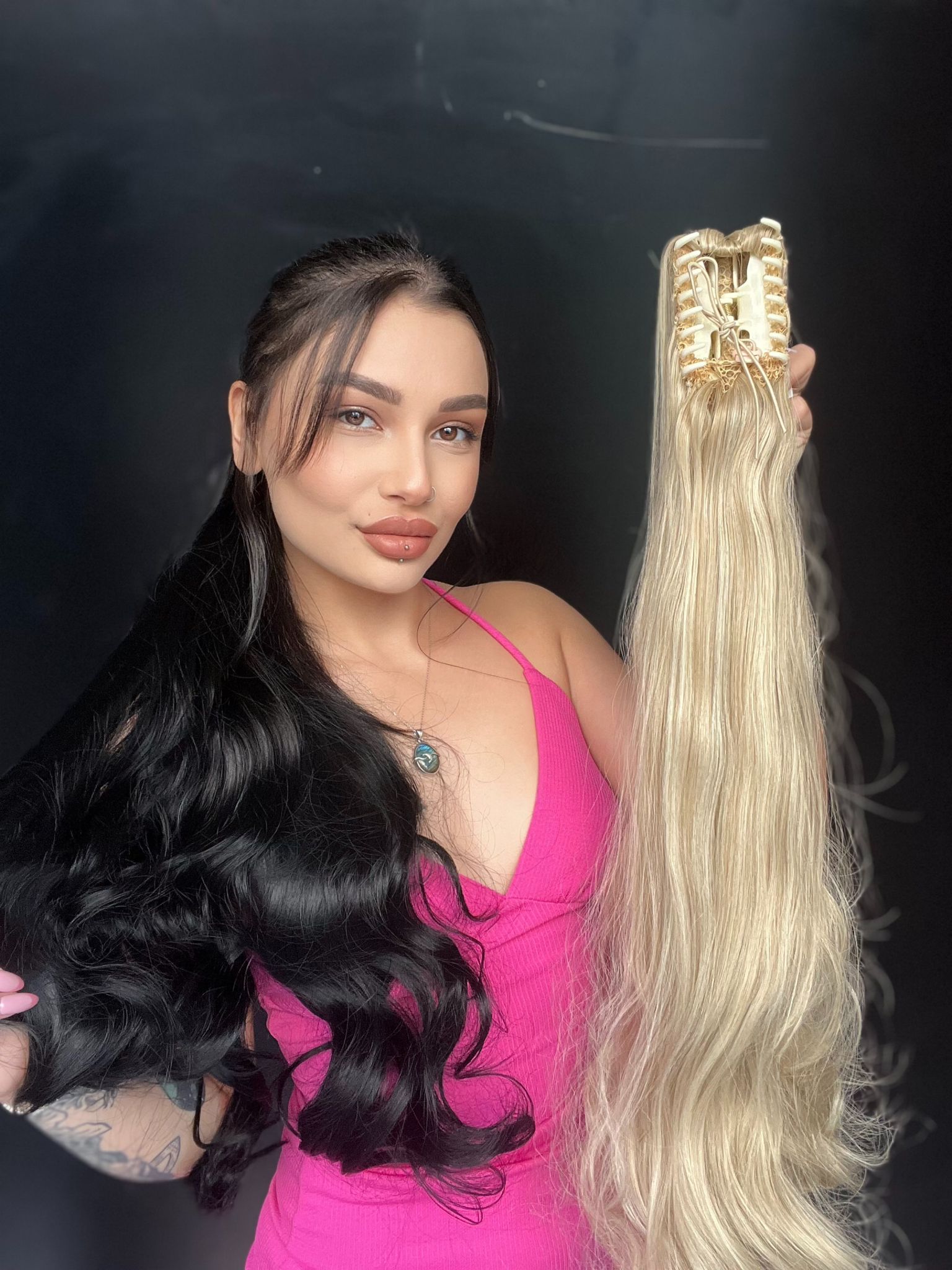 80 cm Ekstra Uzun At kuyruğu Tokalı Postiş Küllü Platin