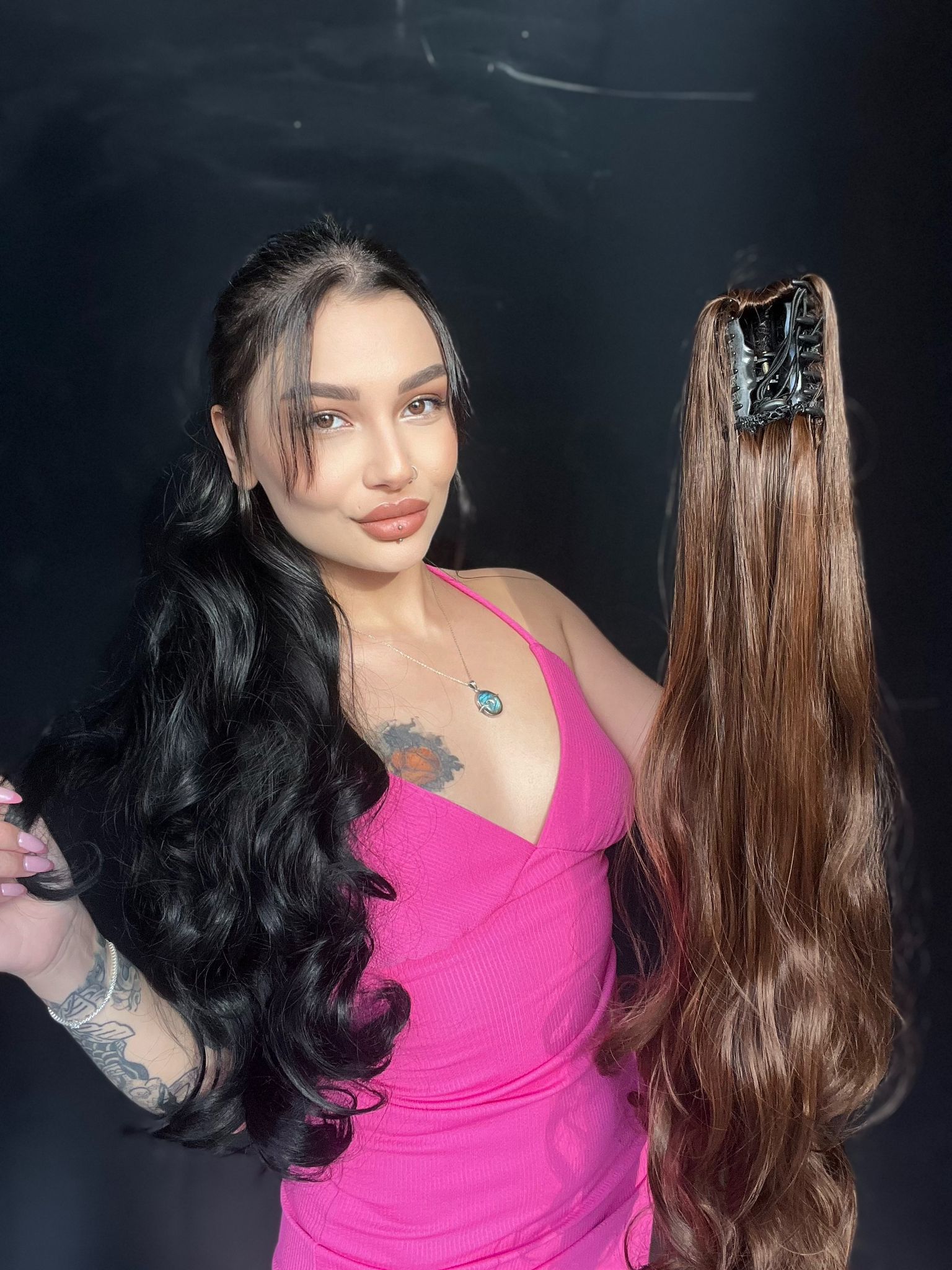 80 cm Ekstra Uzun At kuyruğu Tokalı Postiş Kahverengi