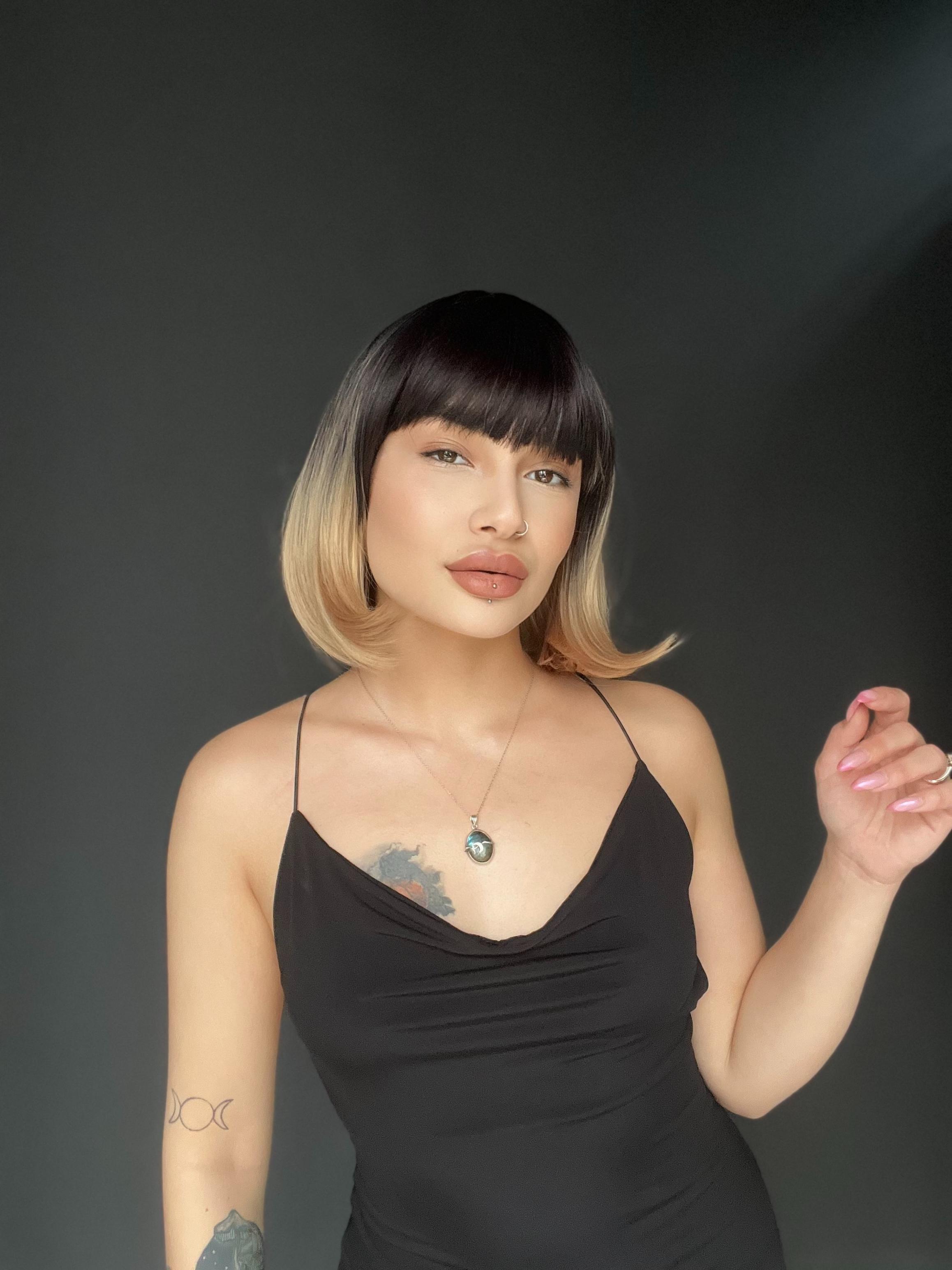 Kısa Küt Perçemli Bob Pedikal Peruk Kanser Kemoterapi uygundur Siyak kumral