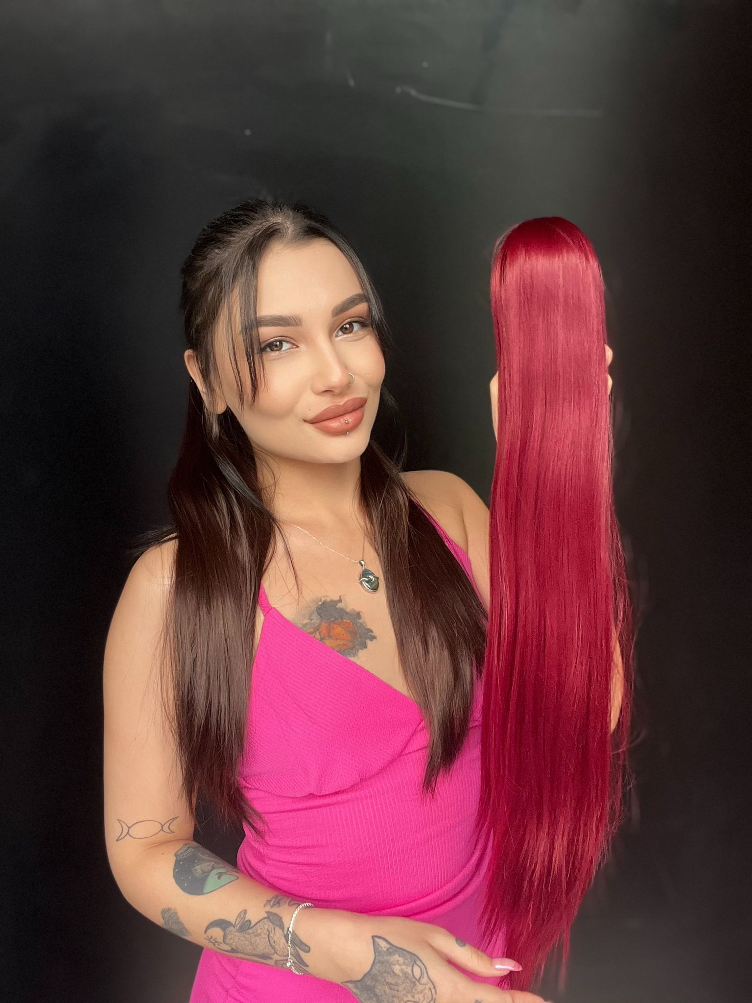 Düz At Kuyruğu Postiş Mandallı Tokalı fiber 60 cm Kızıl cazibe