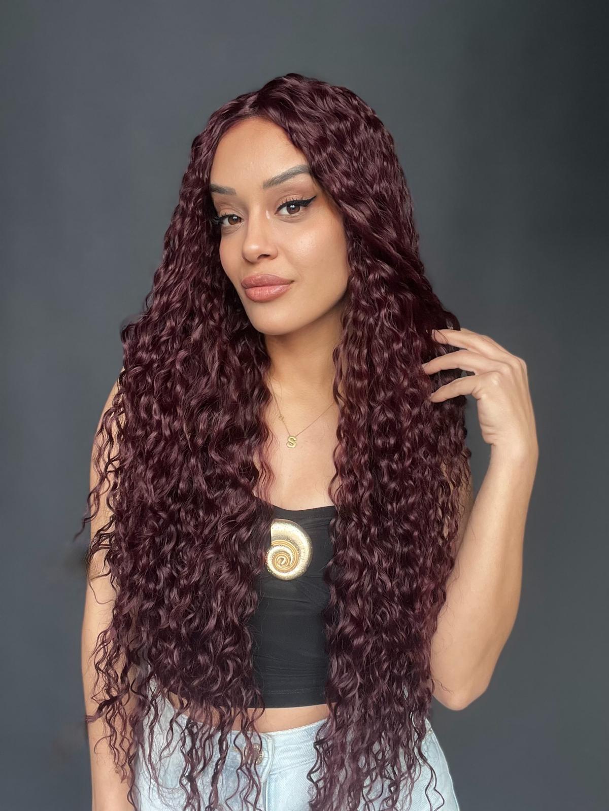 Afro Tül peruk Ön Full Tül -Sabit ayrımlı ektra uzun peruk