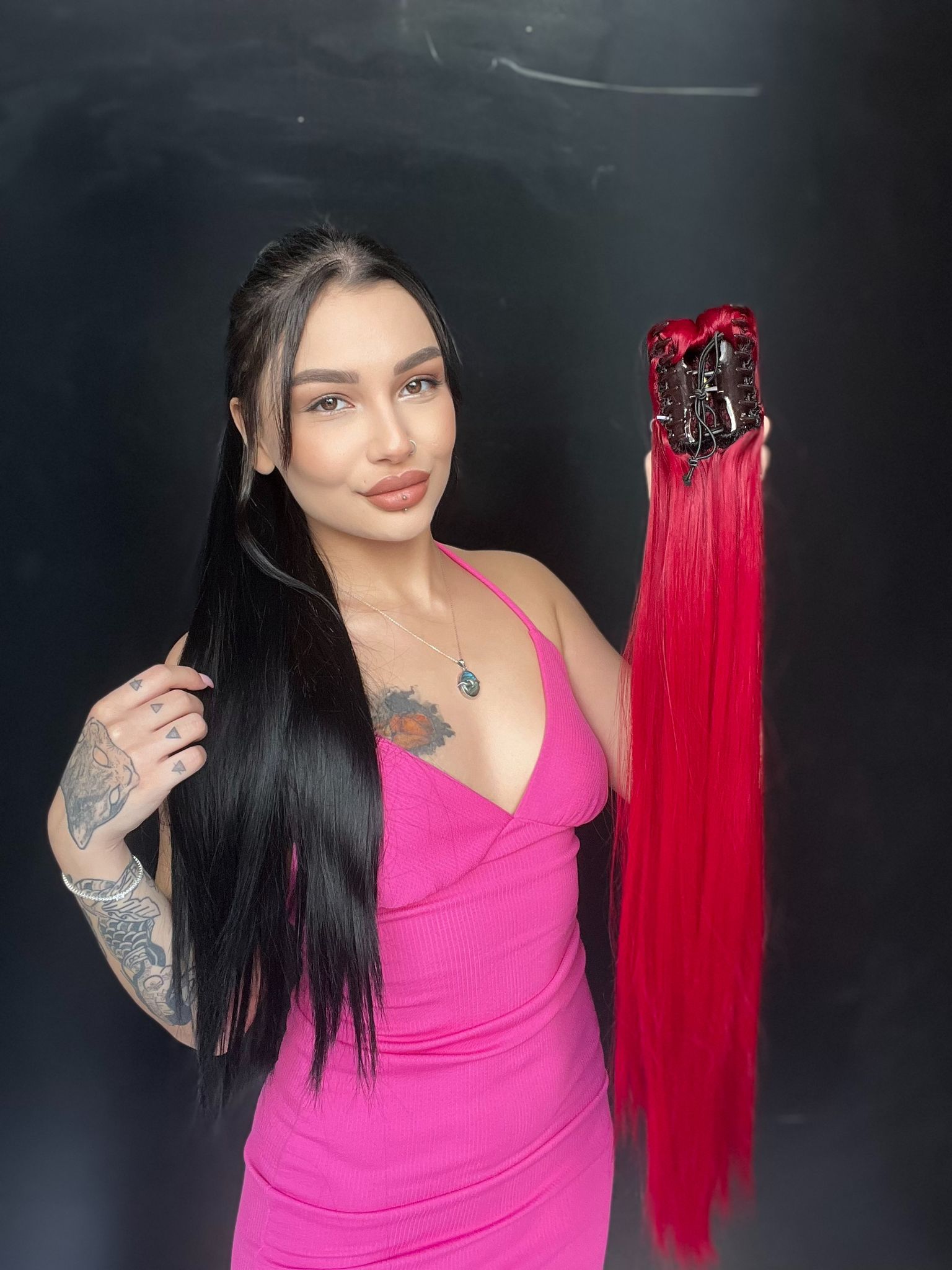 Düz Mandallı Tokalı Postiş At Kuyruğu  tak ve çık Canlı Kızıl