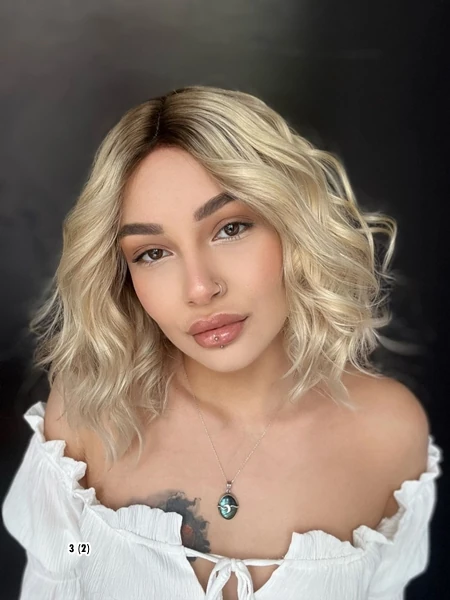 Gerçek Saç Tül peruk Kişiye özel ombreli Küt Boylarda T tül peruk