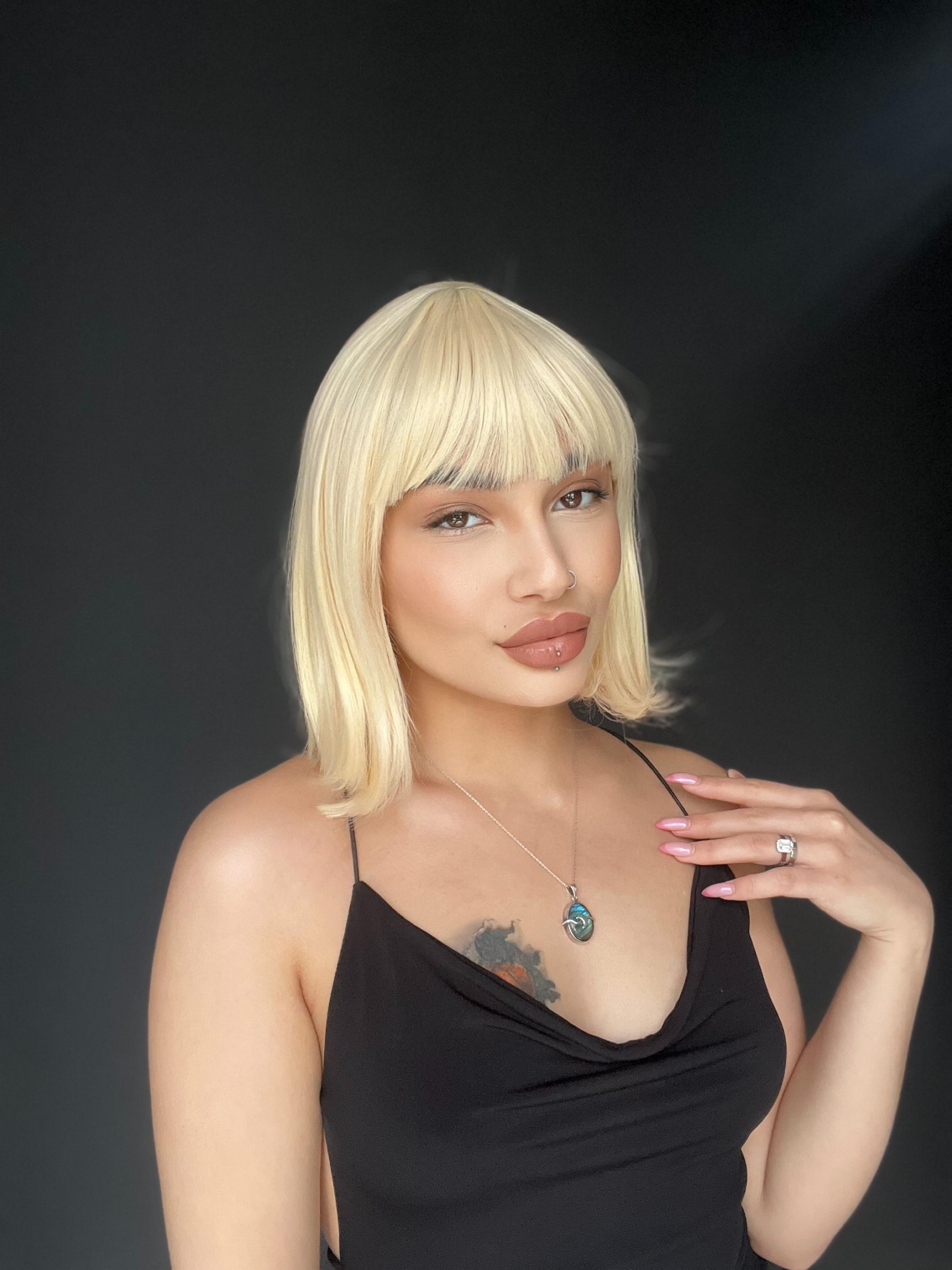 Kısa Küt Perçemli Bob Pedikal Peruk Kanser Kemoterapi uygundur Doğal Sarı