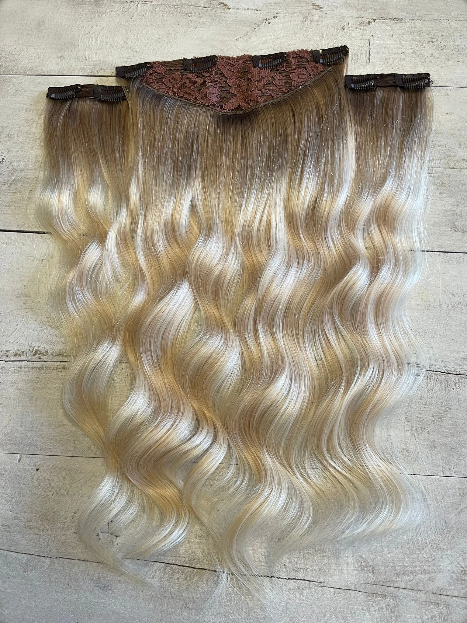 Yarımay+2 yan %100 gerçek çıtçıt saç 60cm