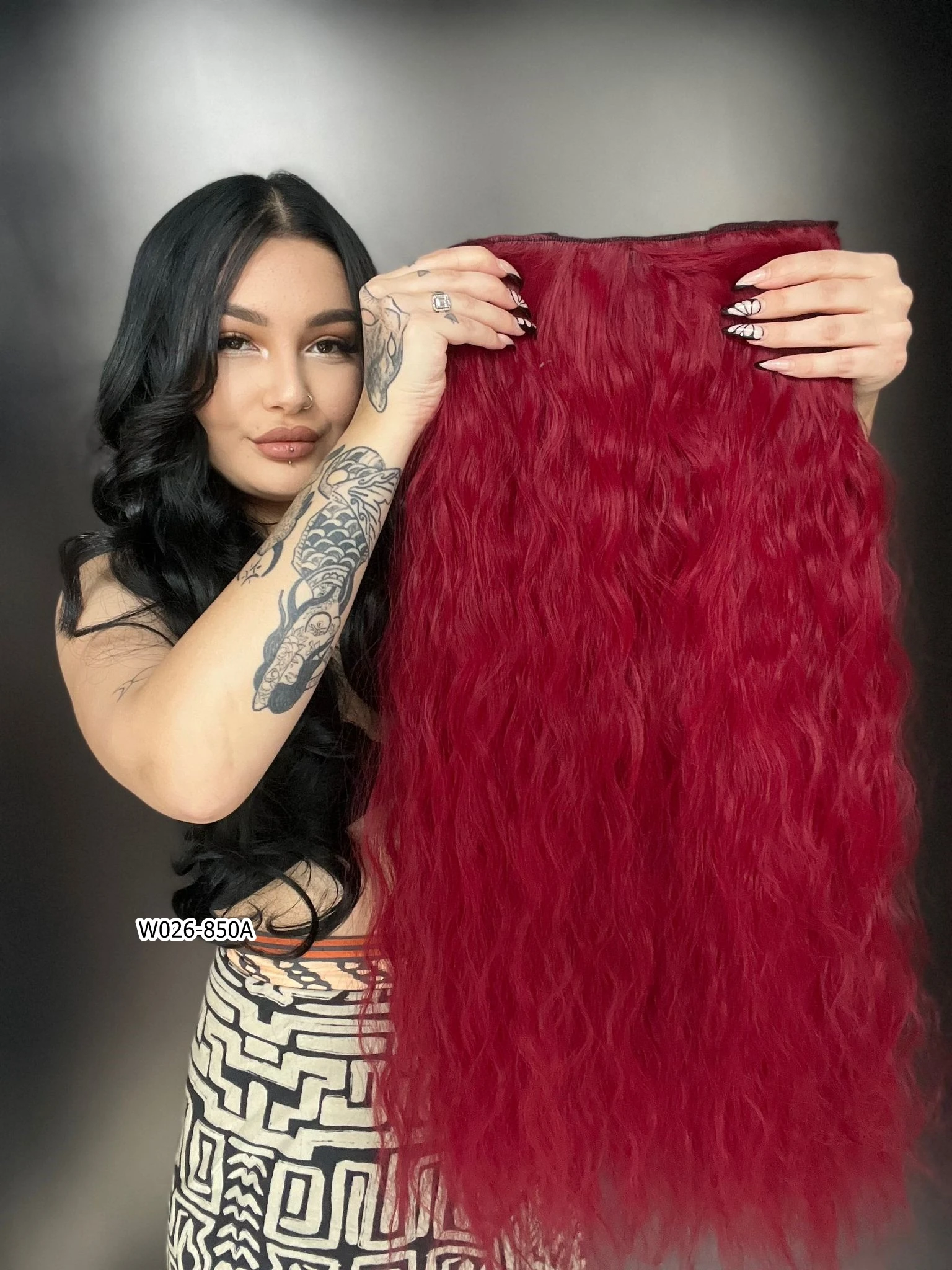 Afro Dalgalı Yarım Ay + 2 Yan Çıt Çıt - Kızıl