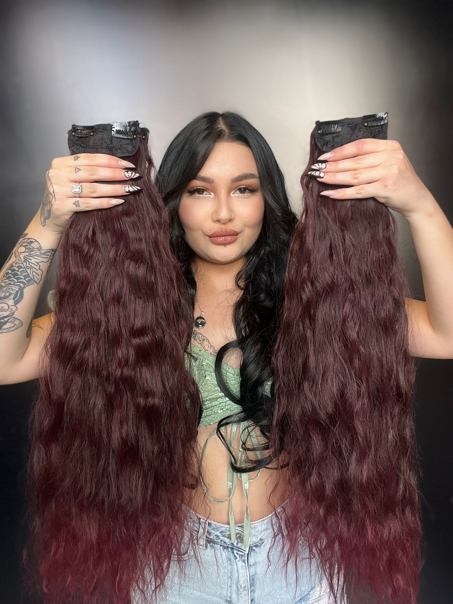 Afro Dalgalı 8 Parça Çıt Çıt - Koyu Kızıl