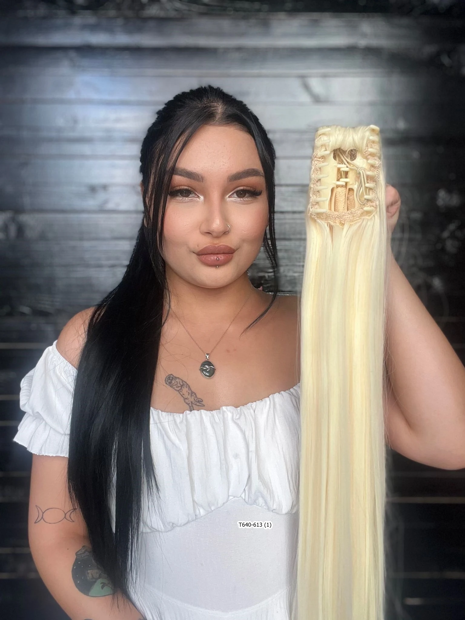 70cm Postiş Tokalı Düz At Kuyruğu - Açık Platin