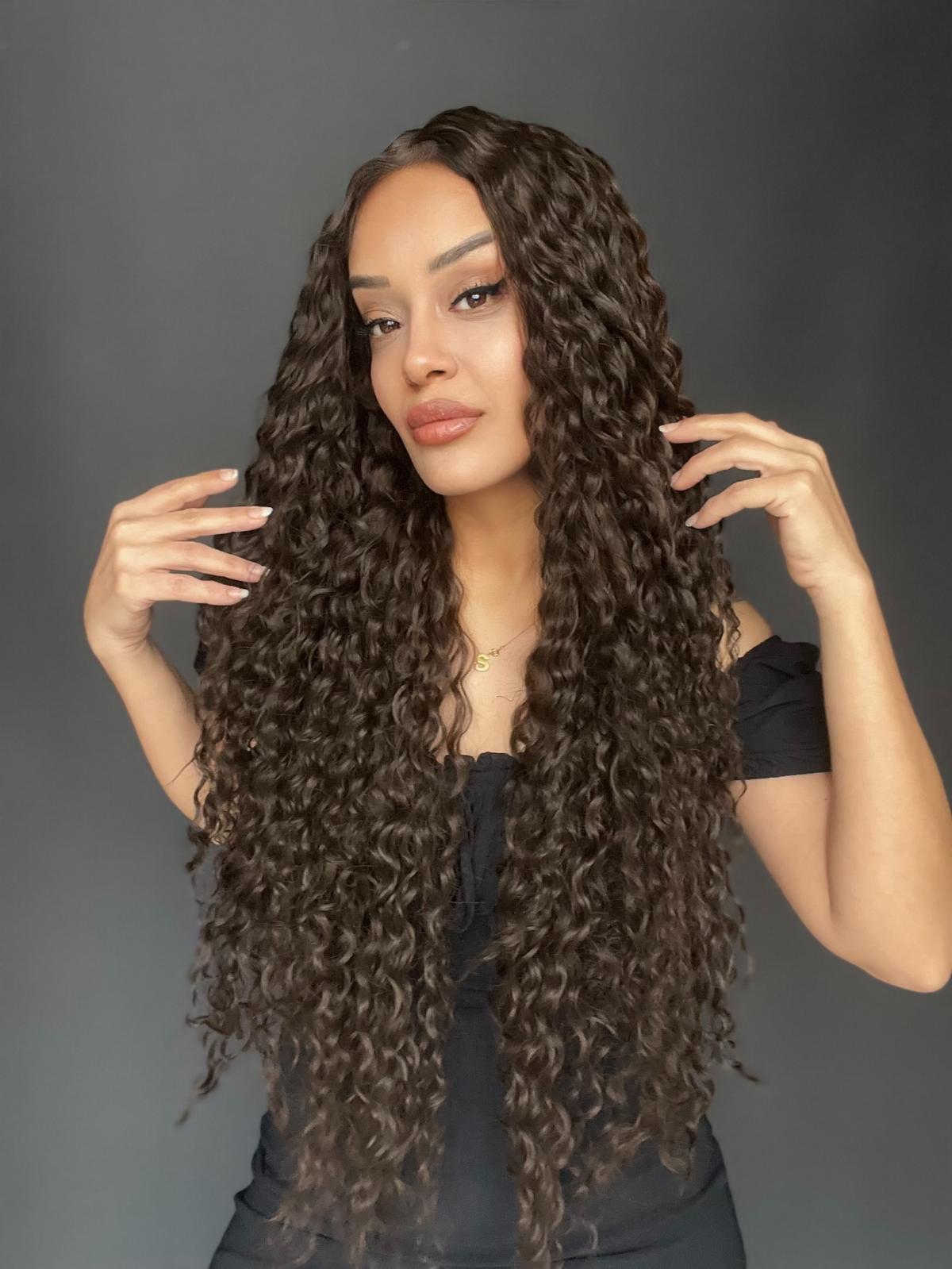 Afro Tül peruk Ön Full Tül -Sabit ayrımlı ektra uzun peruk