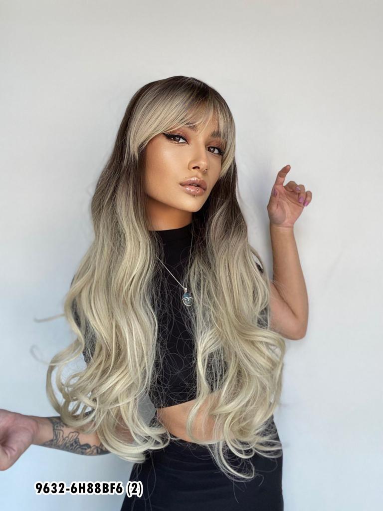 Kahküllü Uzun Dalgalı Fiber Sentetik Peruk - 88BF
