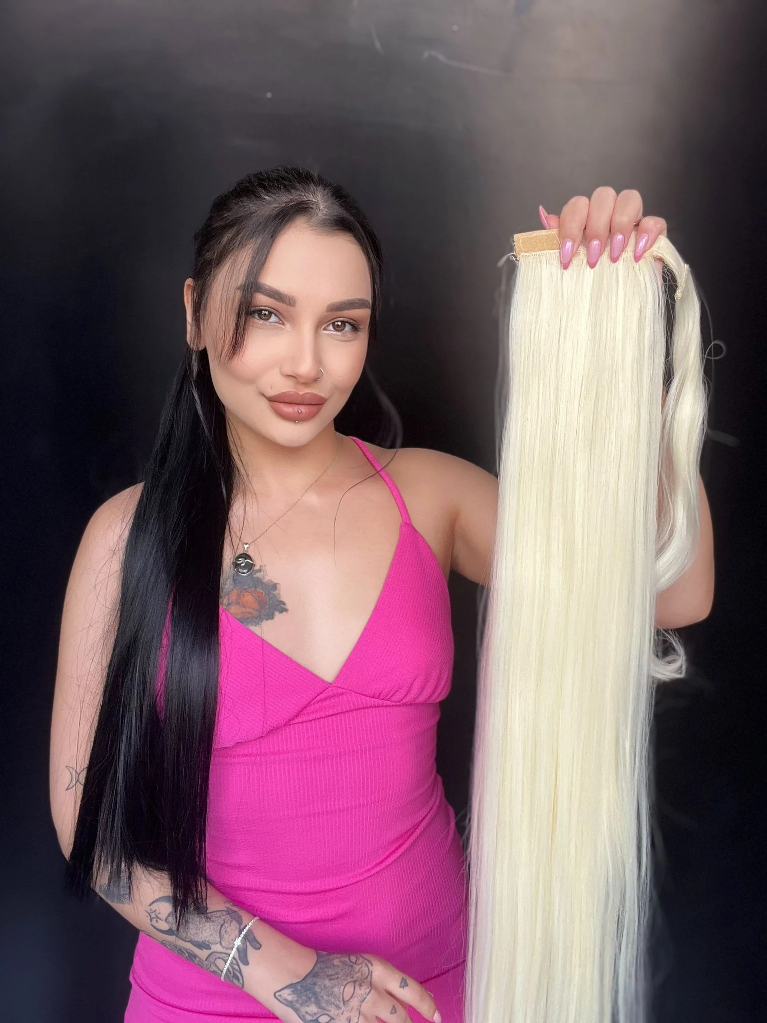 Cırtcırt Bağcıklı Tak çık Düz uzun at kuyruğu Platin