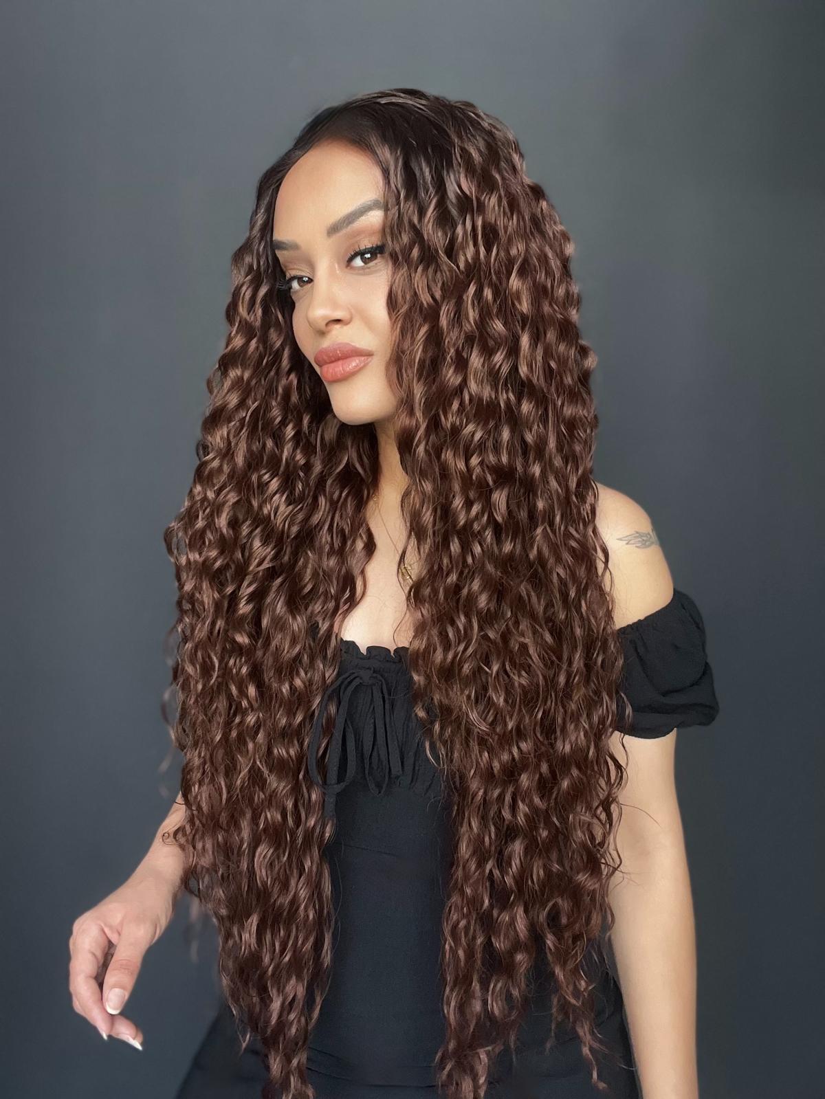 Kahve Karamel Ombreli Fiber Sentetik Tül Peruk (Tam tül peruk her yöne ayrımlı)