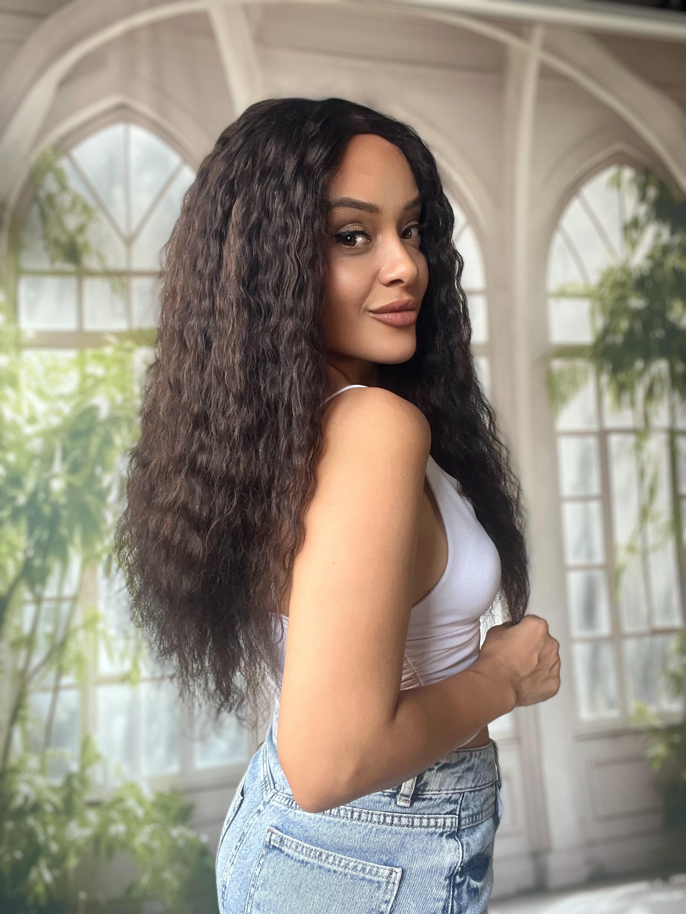 Orjinal yıka çık su dalgası gerçek saç peruk