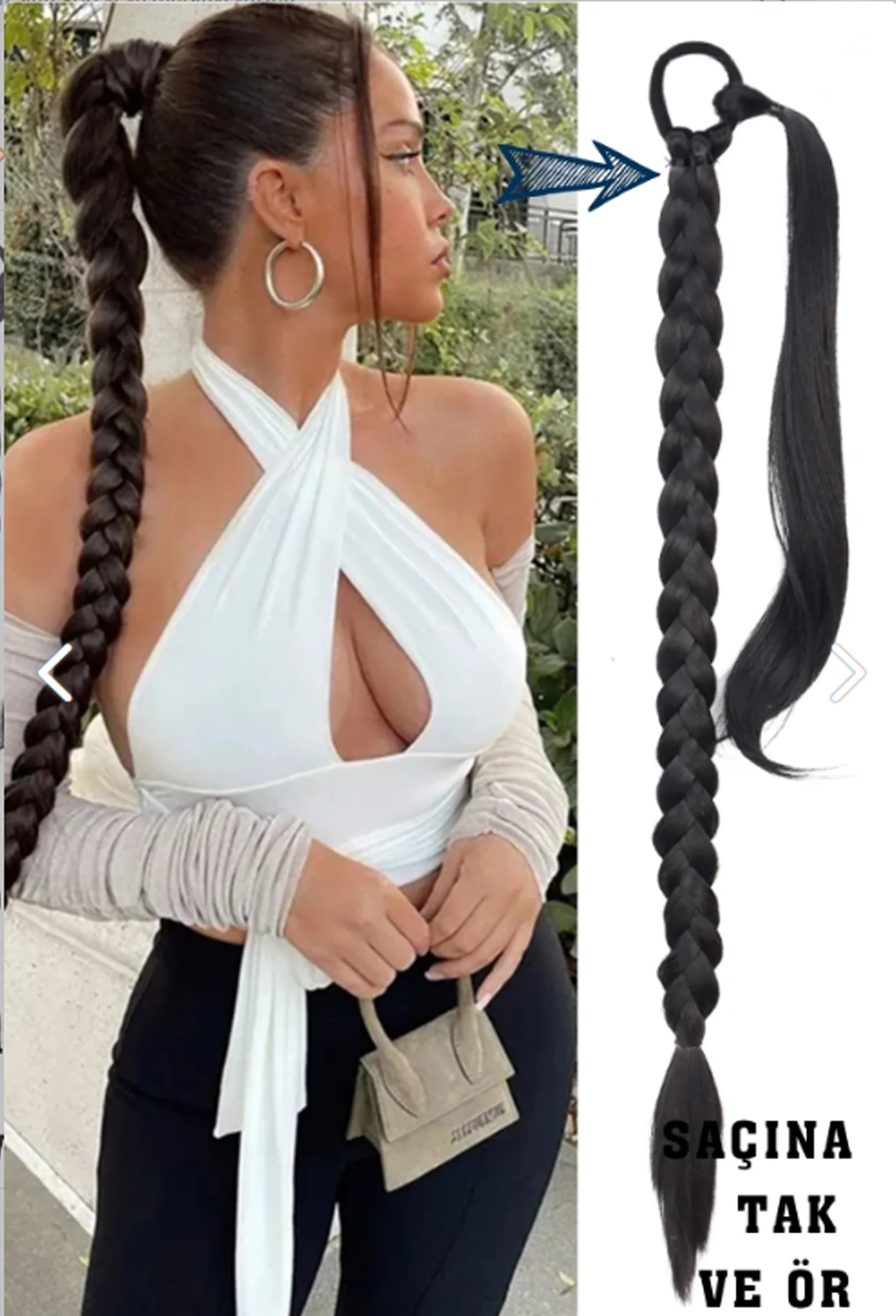 80cm Jumbo BOy Uzun Lastikli Örgü At kuyruğu saç