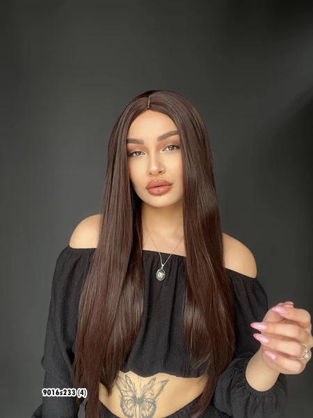 Düz uzun Perçemsiz Cilt görünümlü  Medikal  özel peruk Sıcak Kahve