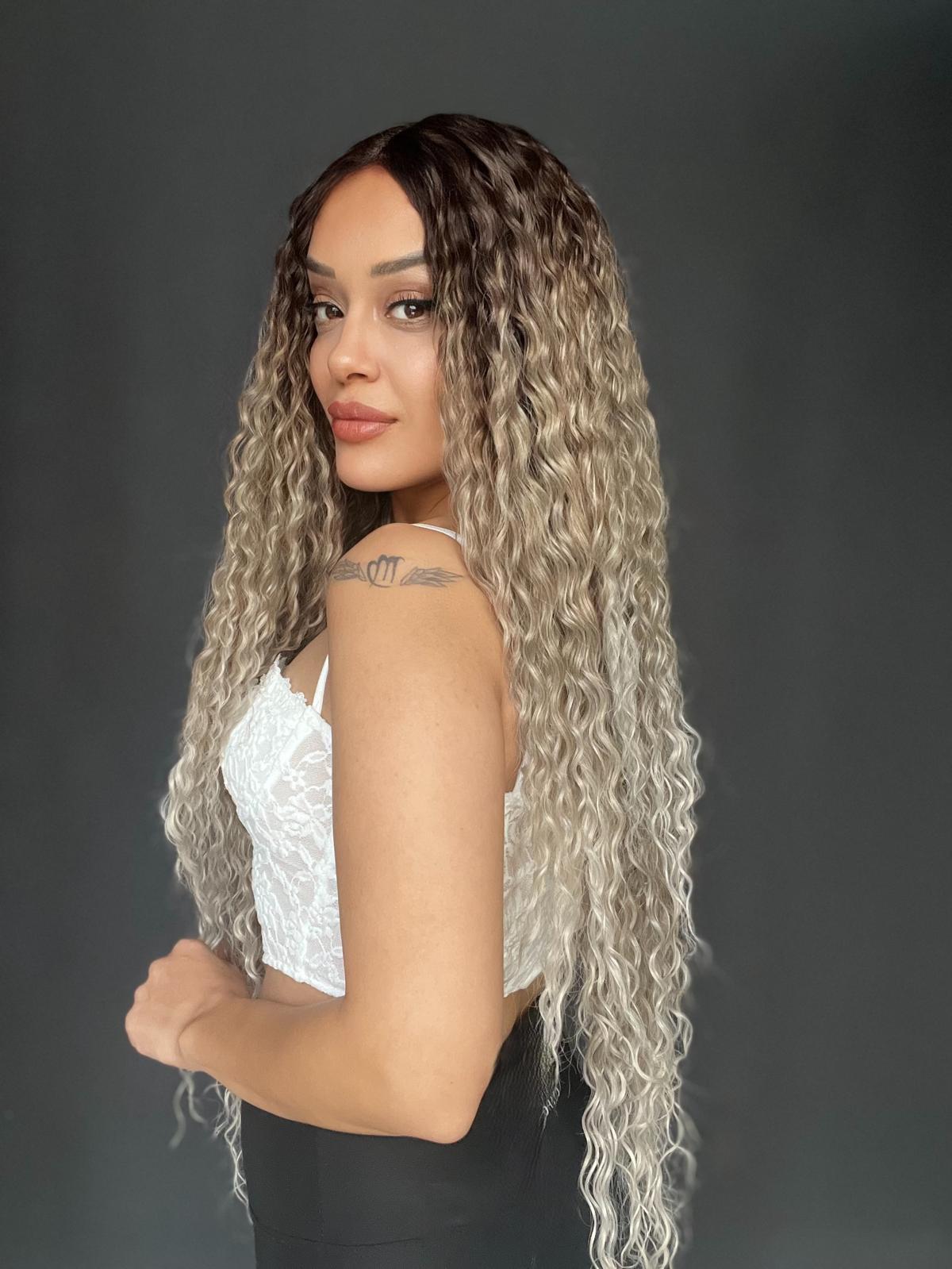 Afro Tül peruk Ön Full Tül -Sabit ayrımlı ektra uzun peruk