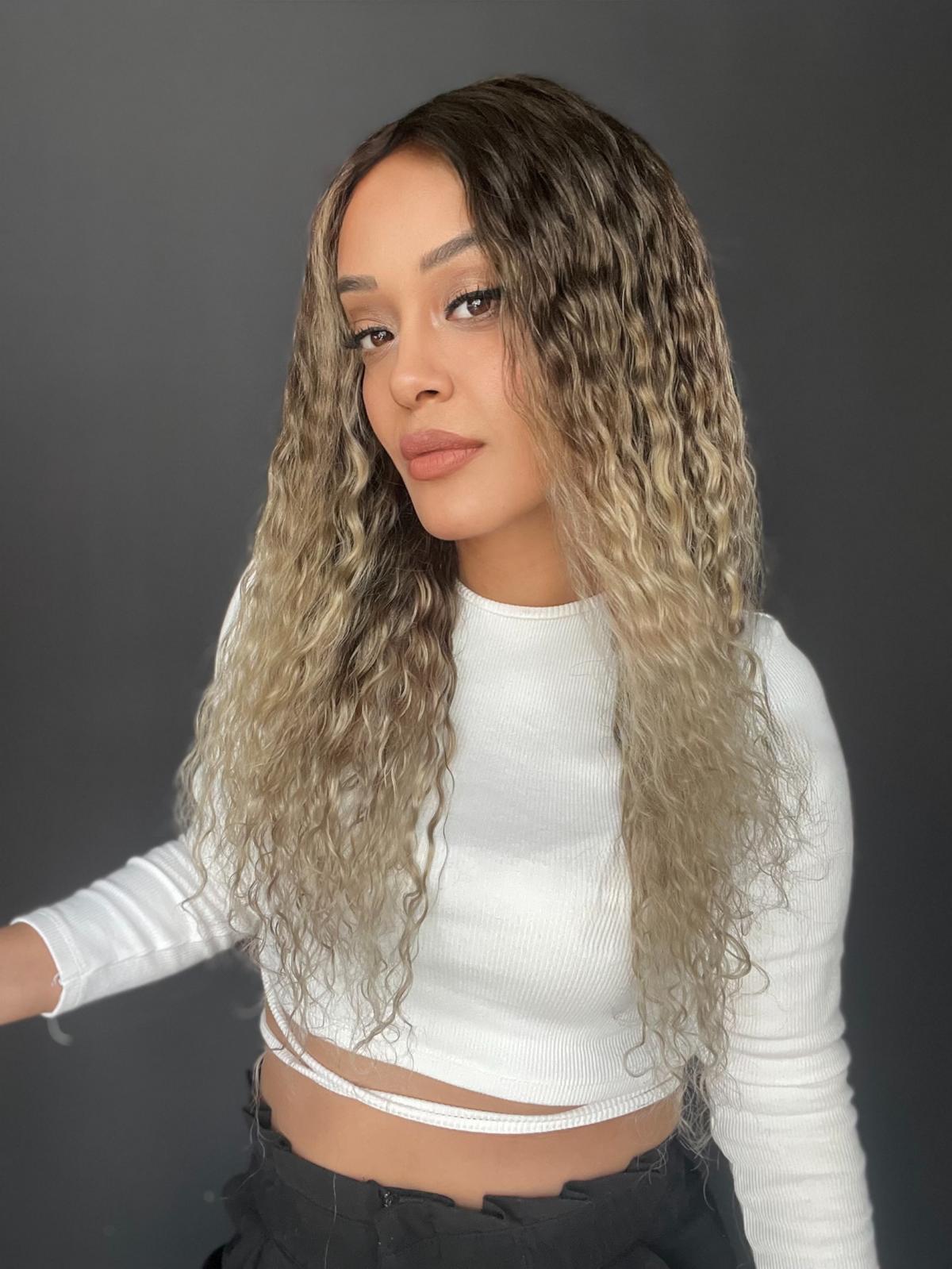 Yıka Çık Orjinal Kendi dalgalı Tül peruk