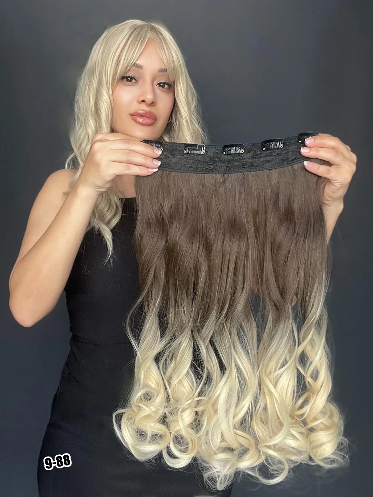 Dalgalı Geniş Parça Yarımay Çıtçıt Saç Kumral Ombreli