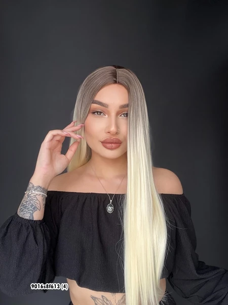 Düz uzun Perçemsiz Cilt görünümlü  Medikal  özel peruk Küllü Kumral