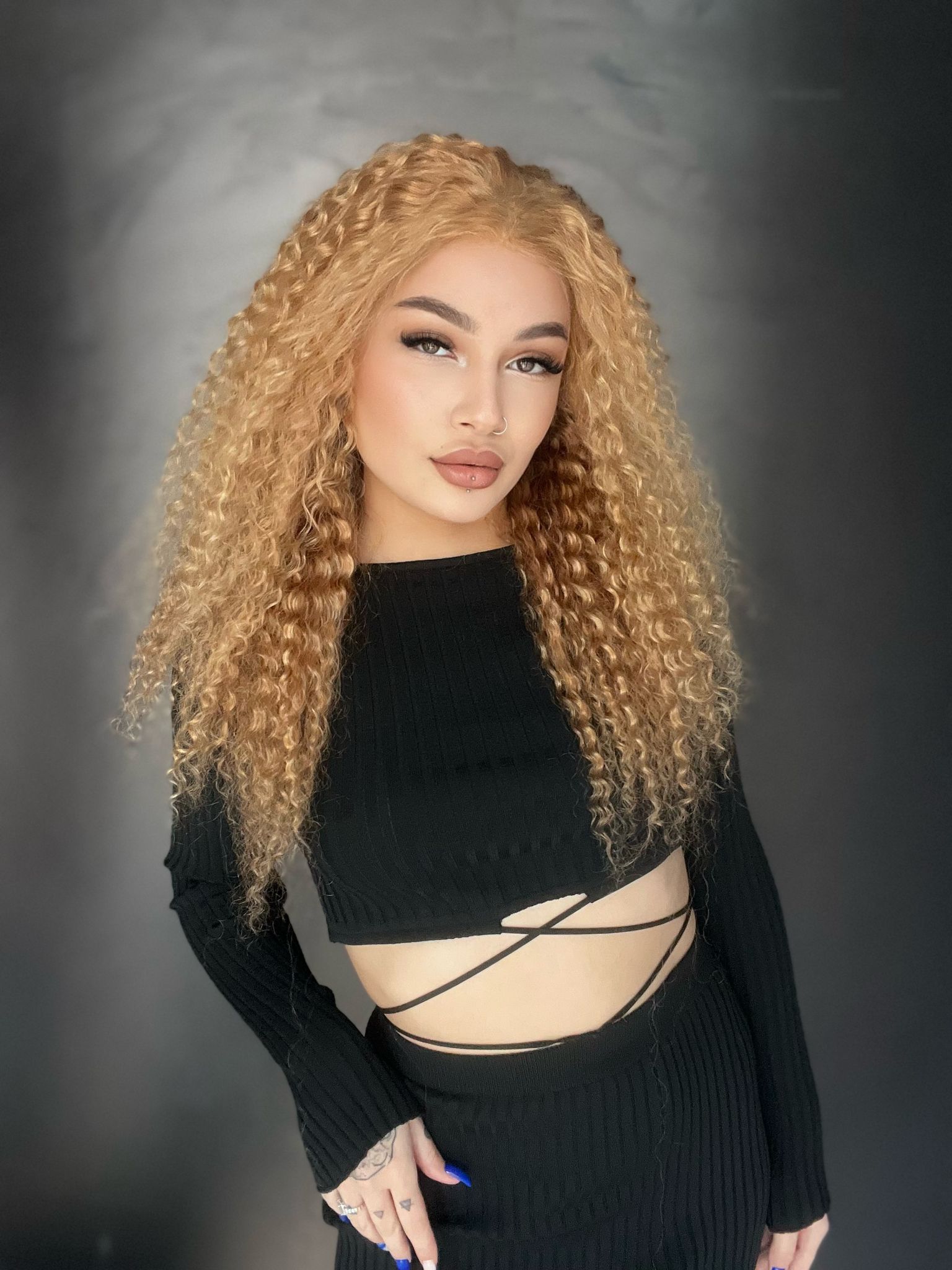 Sıcak Sarı Afro Yıka Çık Gerçek Saç Tül Peruk 67