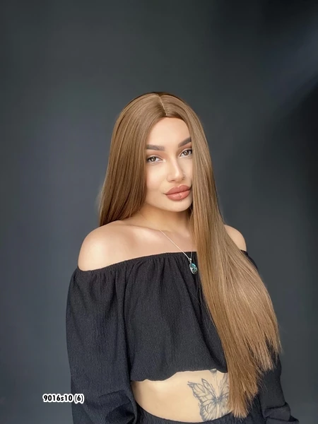 Düz uzun Perçemsiz Cilt görünümlü  Medikal  özel peruk Kahverengi