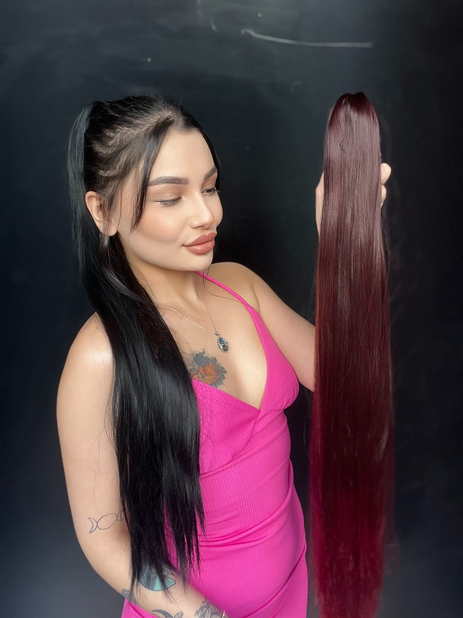 Düz Mandallı Tokalı Postiş At Kuyruğu  tak ve çık Koyu Kızıl