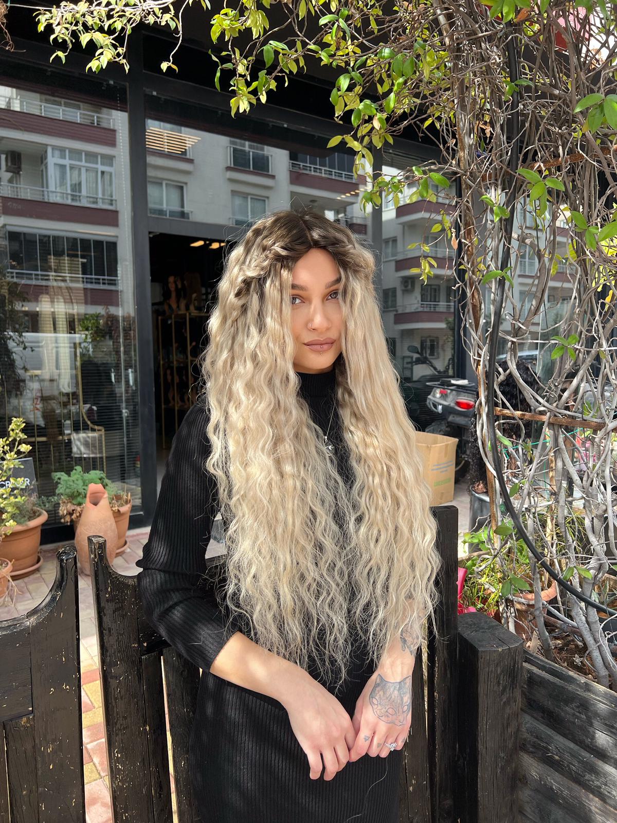 Baby ipek tabanlı Gerçek saç peruk Platin ombreli