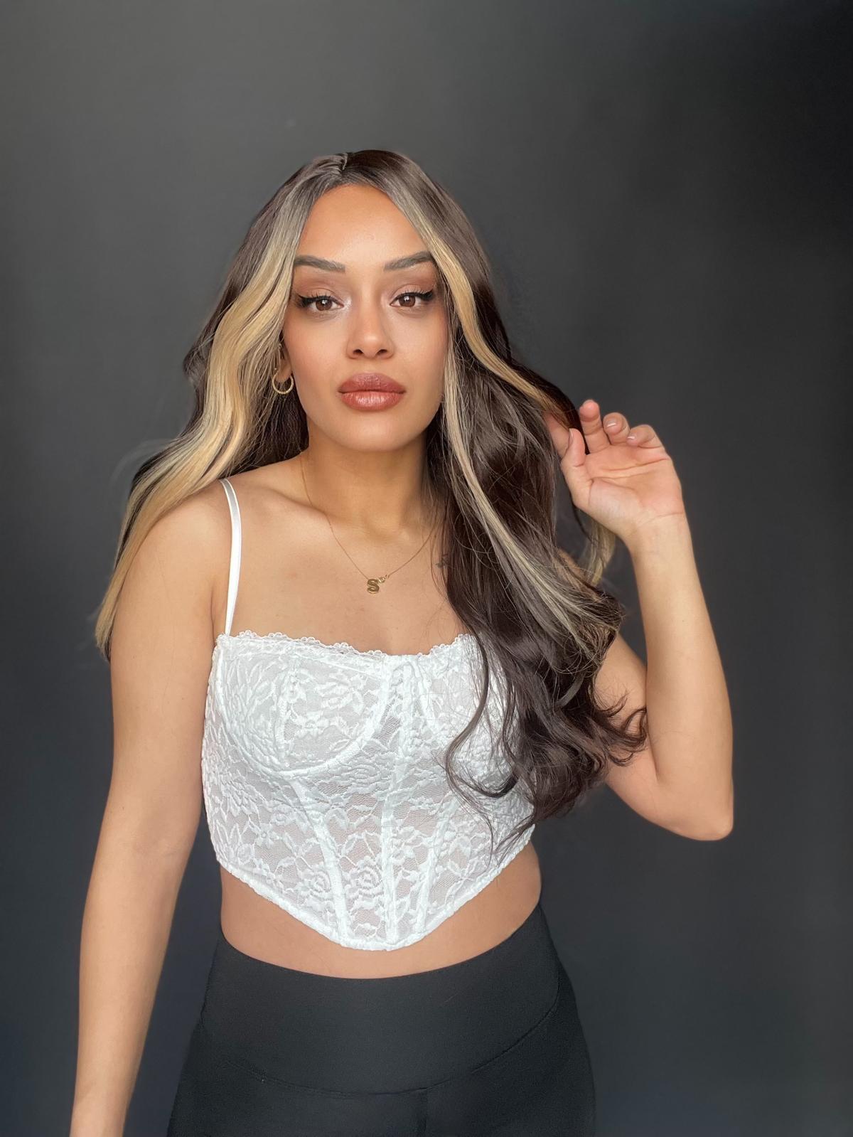 Koyu Kahverengi Perçemler Balköpüğü Tül Peruk (Mini Baby Tepe ön tül peruk)