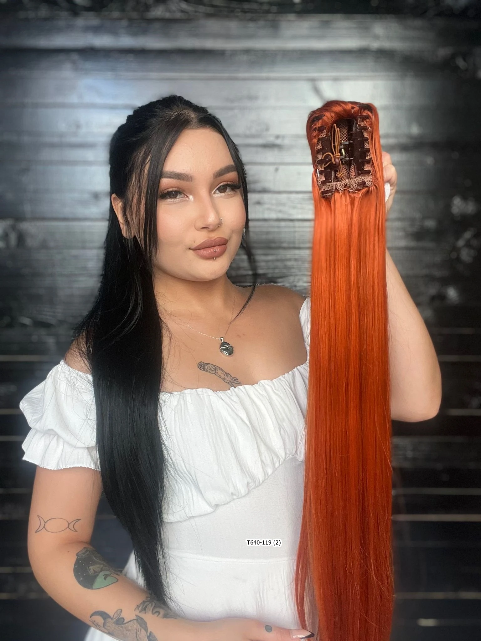 70cm Postiş Tokalı Düz At Kuyruğu - Bakır