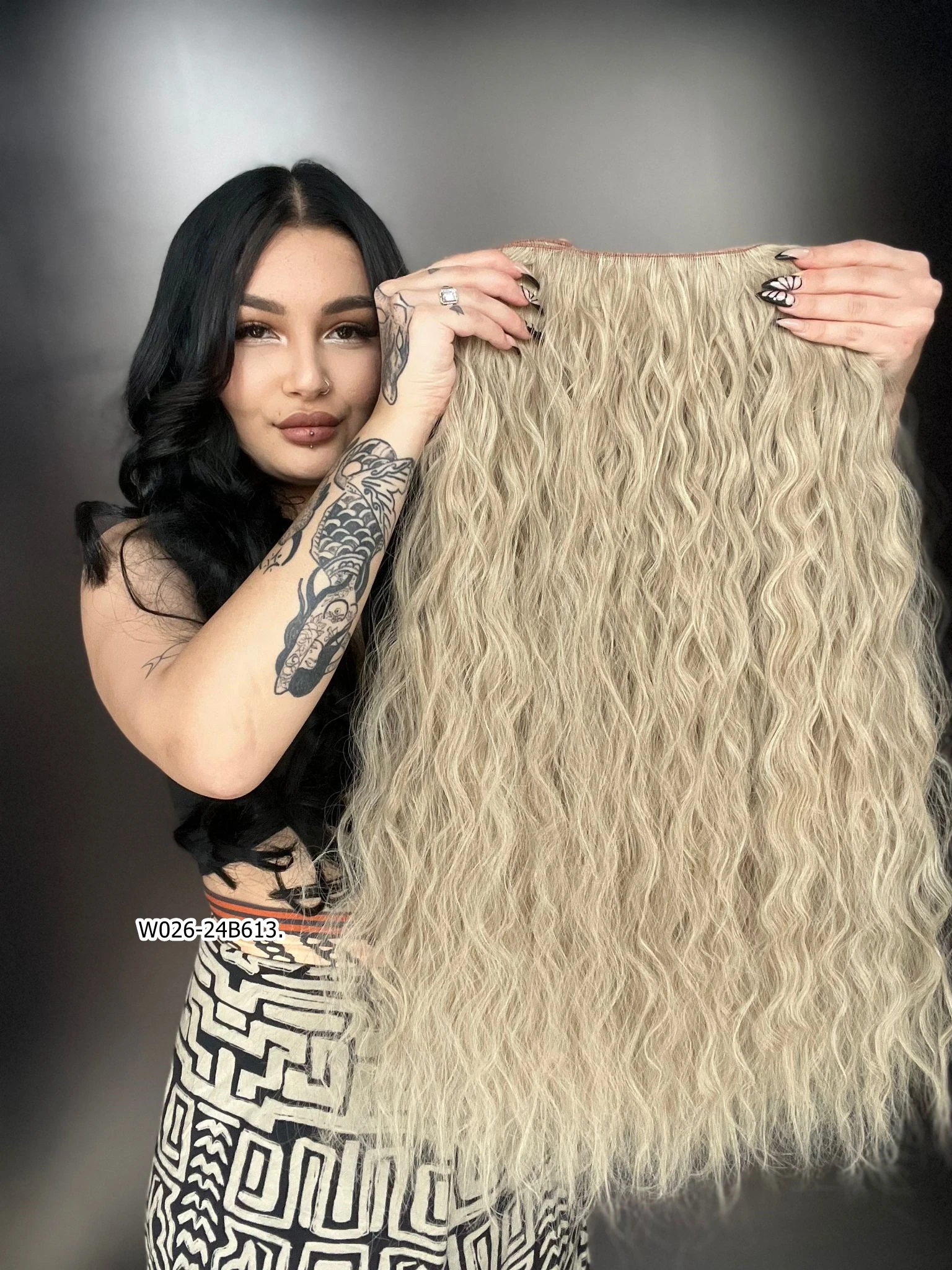 Afro Dalgalı Yarım Ay + 2 Yan Çıt Çıt - Balköpüğü Platin Röfleli