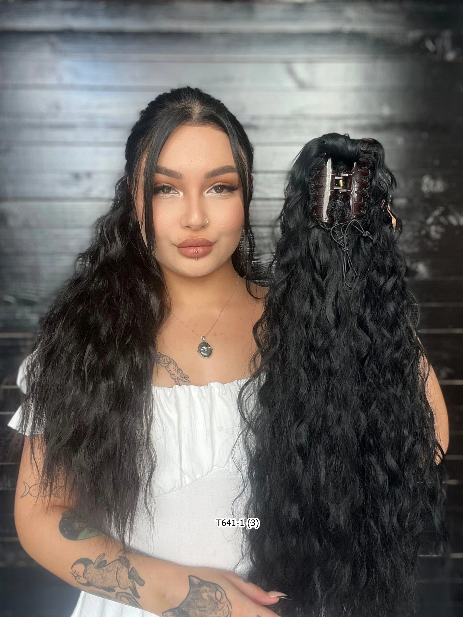 70cm Postiş Tokalı Kabarık Dalgalı At Kuyruğu - Siyah