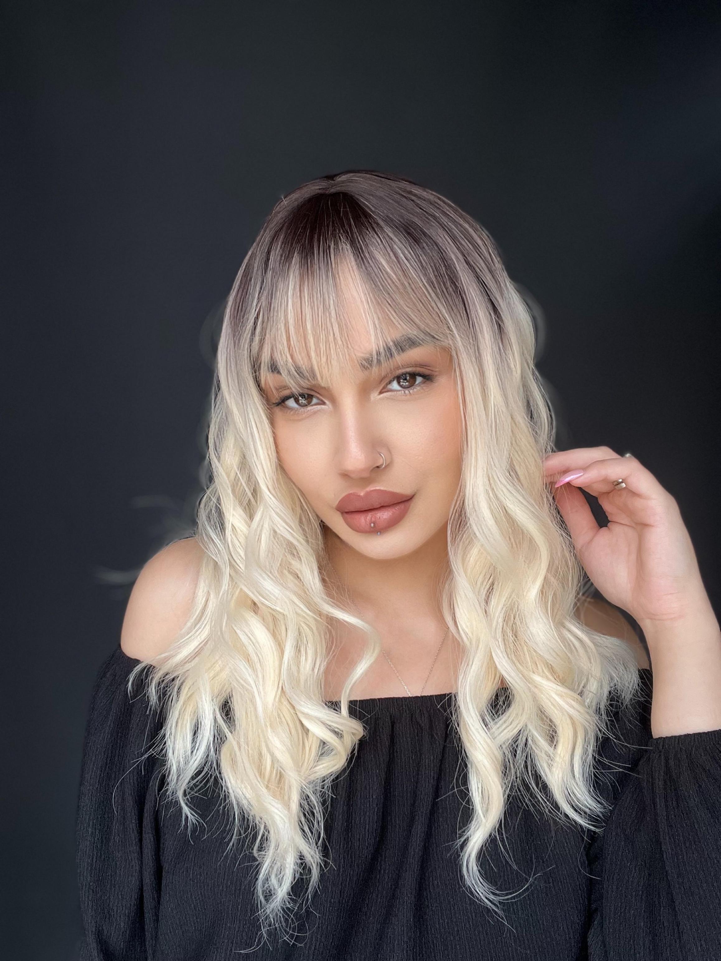 Okyanus Dalgası Perçemli Medikal Peruk perçemli fiber Kumral Ombreli