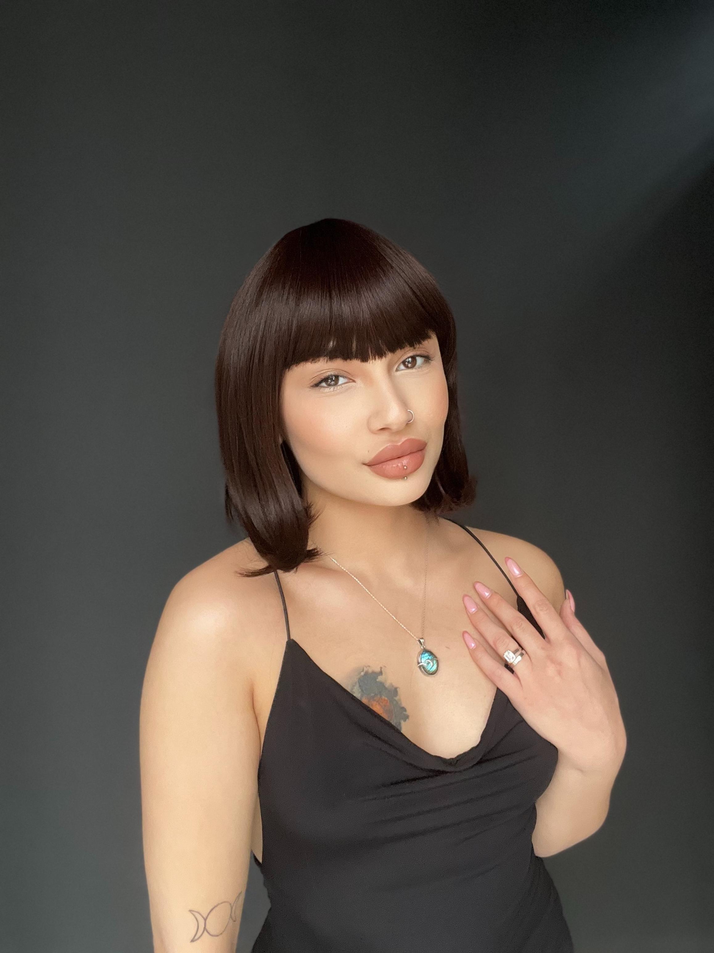 Kısa Küt Perçemli Bob Pedikal Peruk Kanser Kemoterapi uygundur Sıcak Kahve