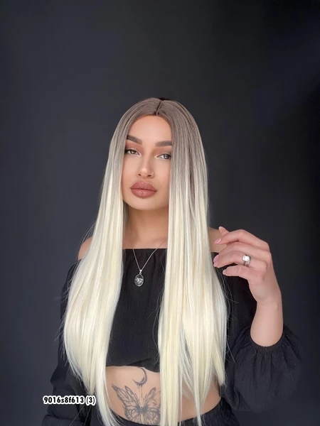 Düz uzun Perçemsiz Cilt görünümlü  Medikal  özel peruk Küllü Kumral