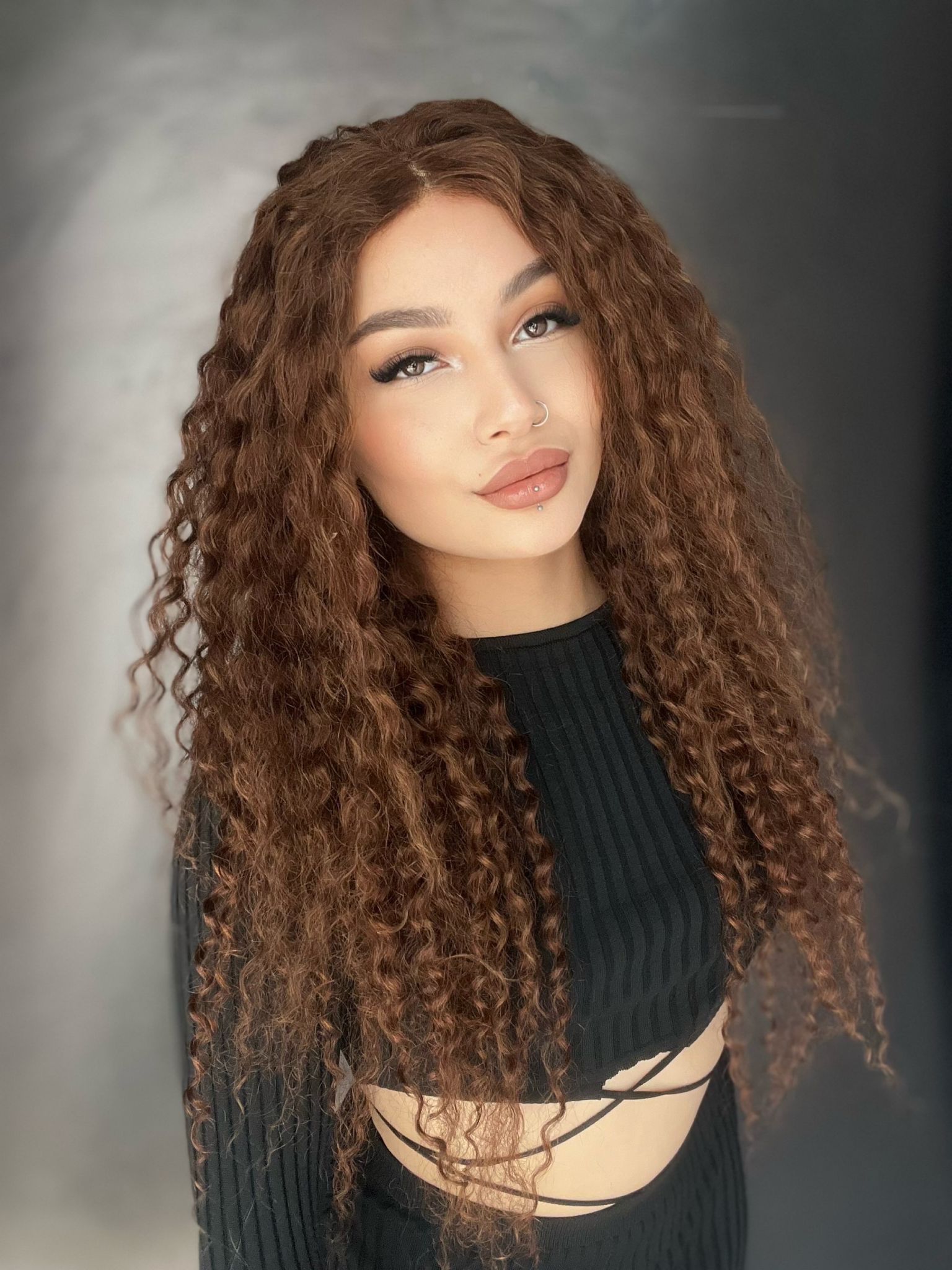 Işıltılı Kahve Afro Yıka Çık Gerçek Saç Tül Peruk 56