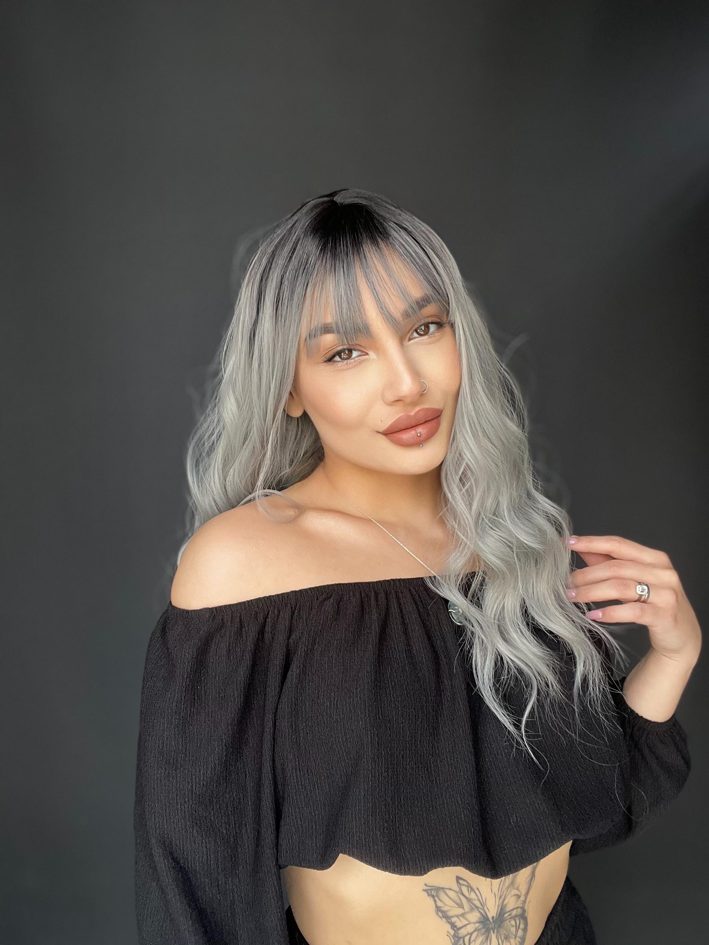 Okyanus Dalgası Perçemli Medikal Peruk perçemli fiber Siyah Gri