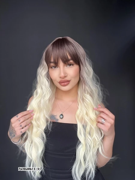 Doğal Su Dalgalı Peruk Uzun Kahküllü Fiber  Ombeli  seri