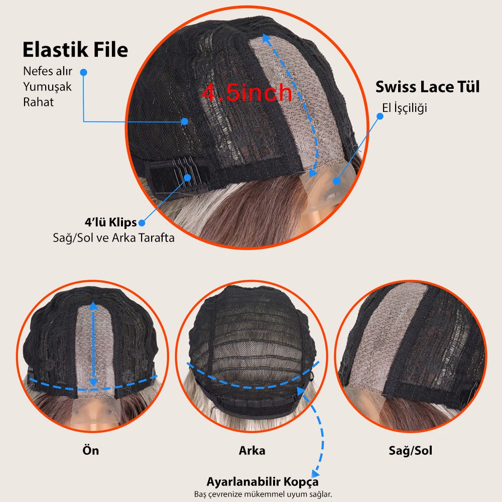 Yoğun Dalga Kumral Platin Röfleli Fiber Sentetik Geniş T Tül Peruk (Sabit ayrımlı t tül peruk)