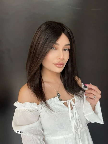 50 cm Full her yönü cilt Proteze %100 Doğal Gerçek saç Peruk Orjinal insan saçı