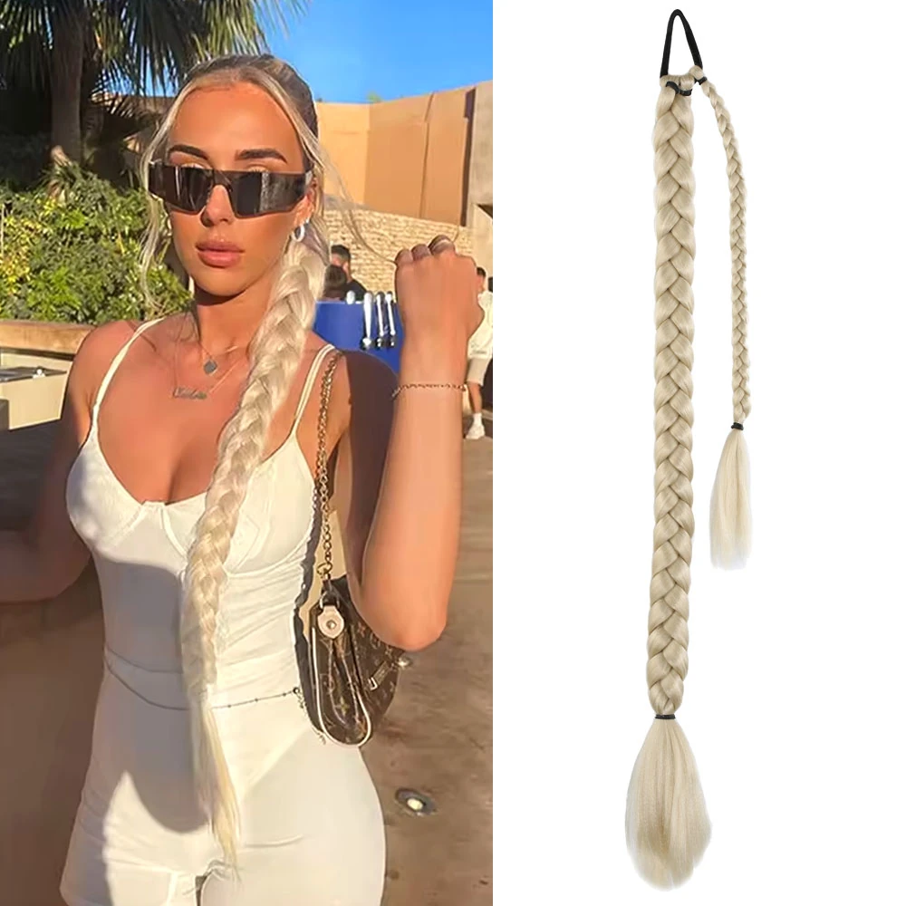 Üçlü Örgülü Tokalı Bağlamalı At Kuyruğu Platin