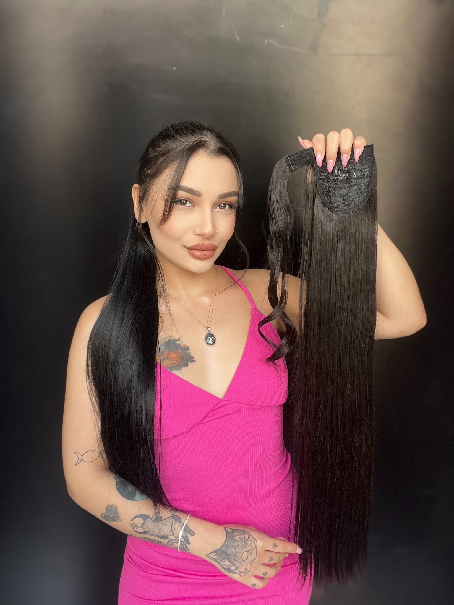 Cırtcırt Bağcıklı Tak çık Düz uzun at kuyruğu Doğal kestane