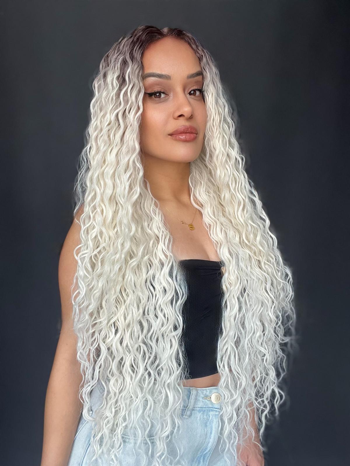 Afro Tül peruk Ön Full Tül -Sabit ayrımlı ektra uzun peruk