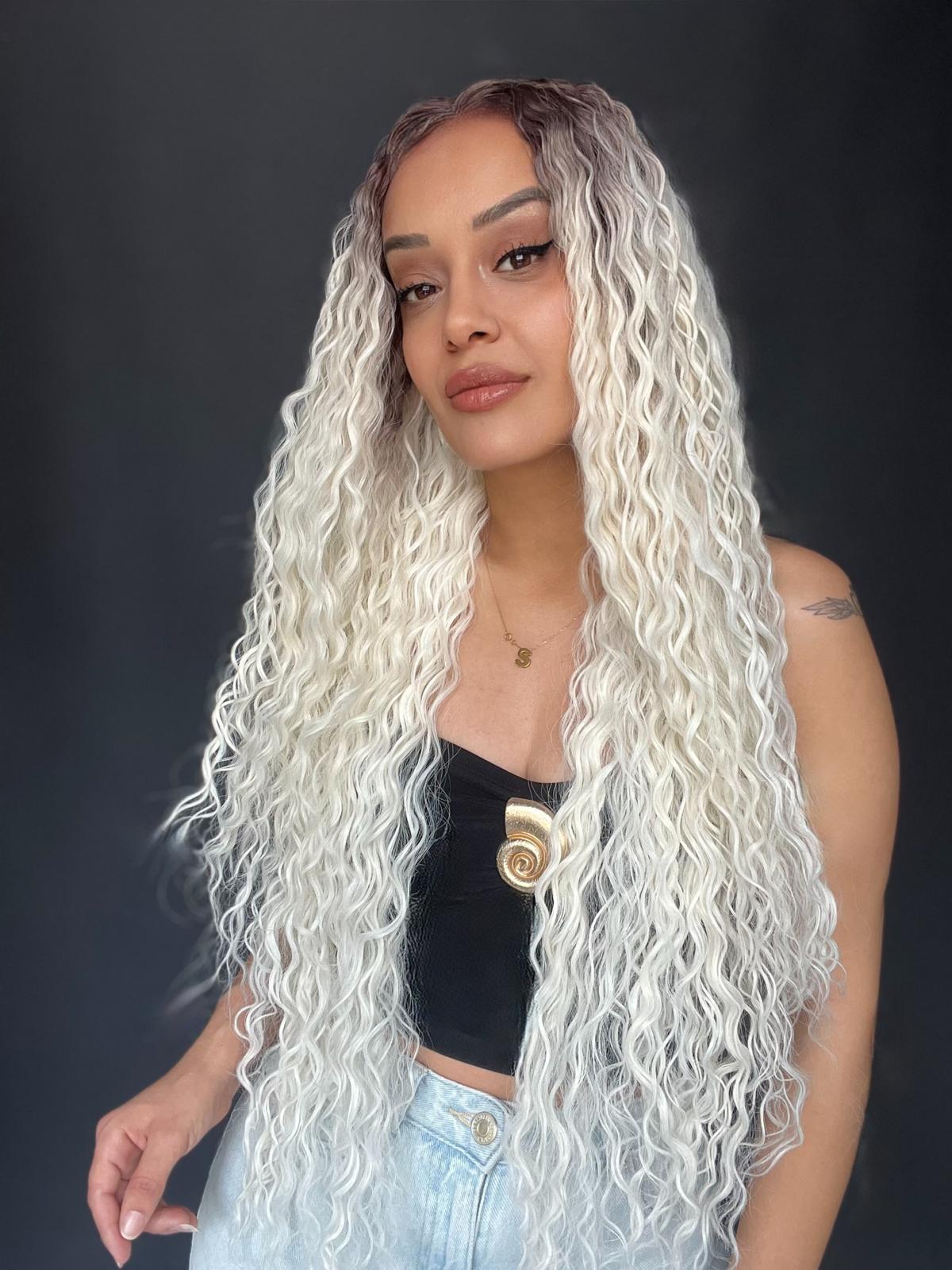 Afro Tül peruk Ön Full Tül -Sabit ayrımlı ektra uzun peruk