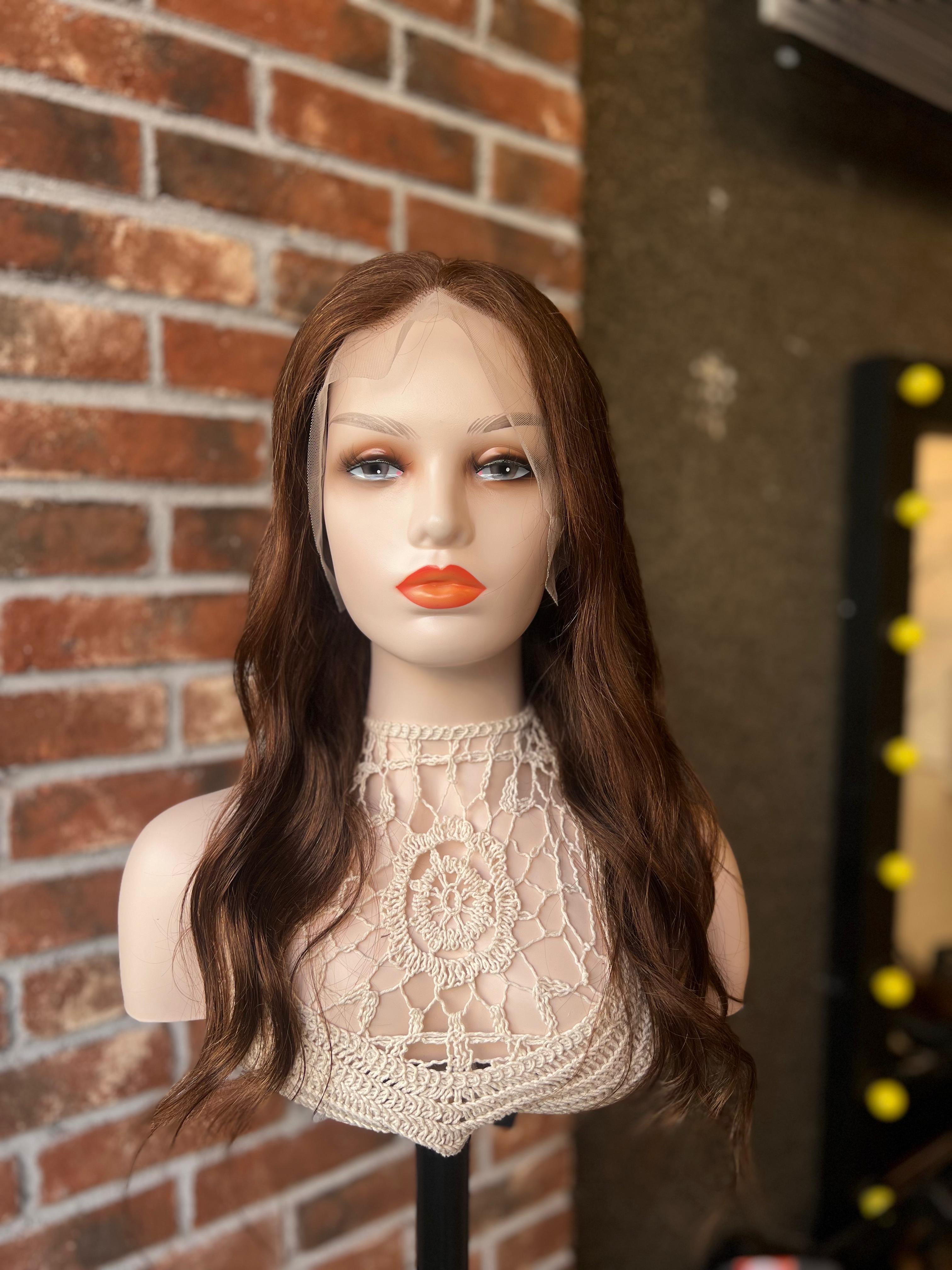 45 cm Kahverengi Doğal Gerçek saç Tül Peruk Orjinal insan saçı